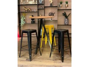 שולחן בר משולש שחור פלטה עץ מלא קוטר 70 ס"מ