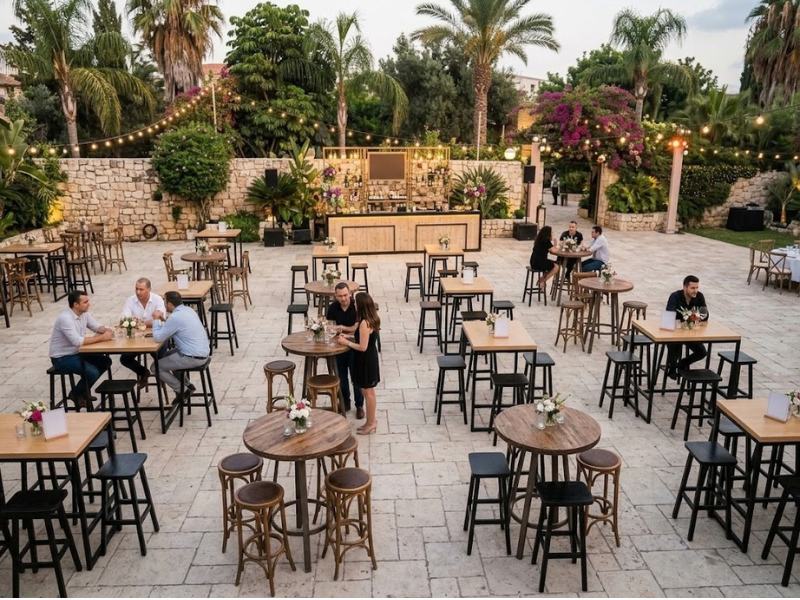 שולחנות בר עגולים ומרובעים באירוע מעוצב
